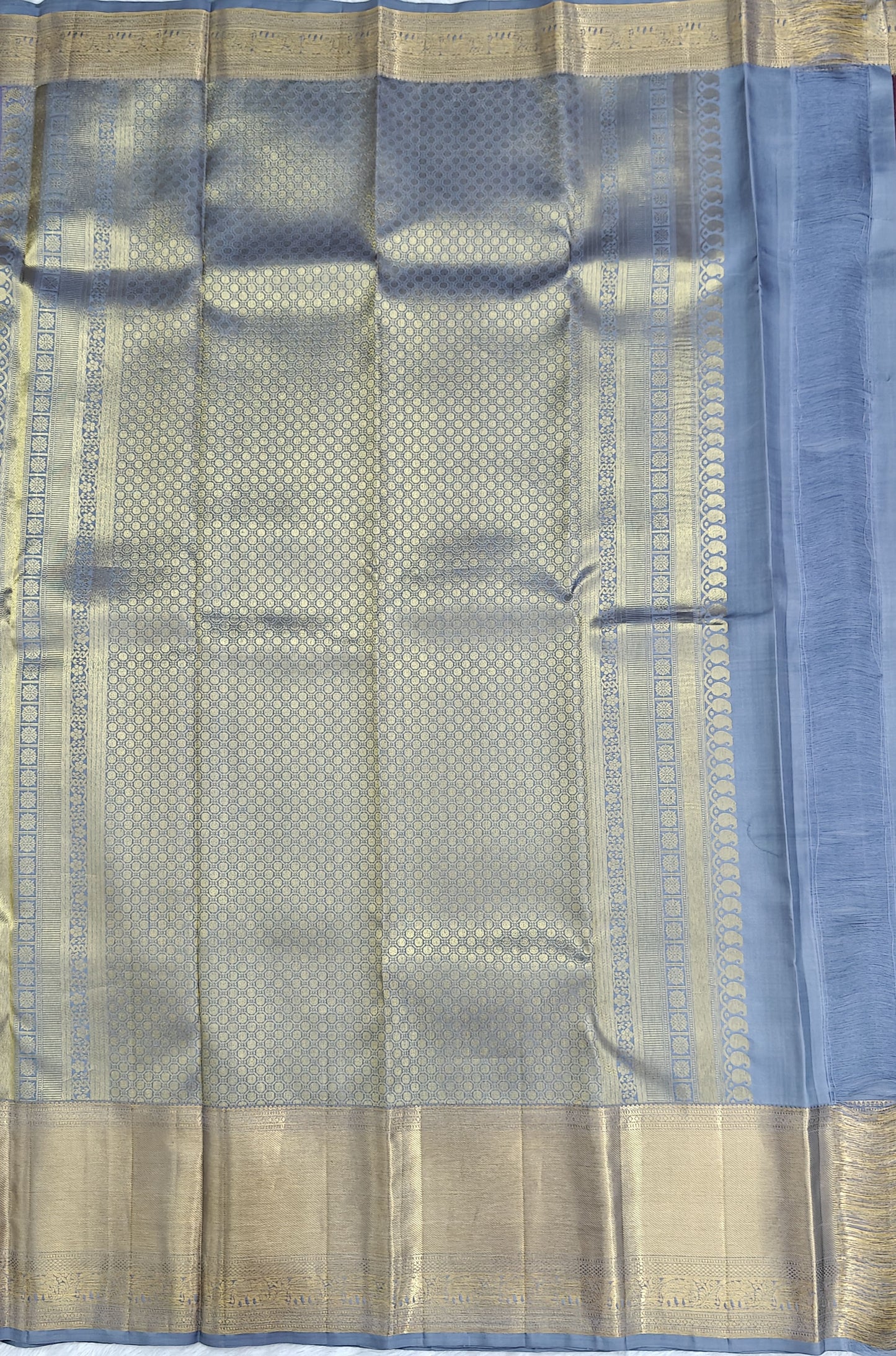 Wine Color Bridal Silk Saree with Pastel Grey Border