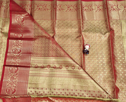 Golden Bridal Silk Saree with Red Border