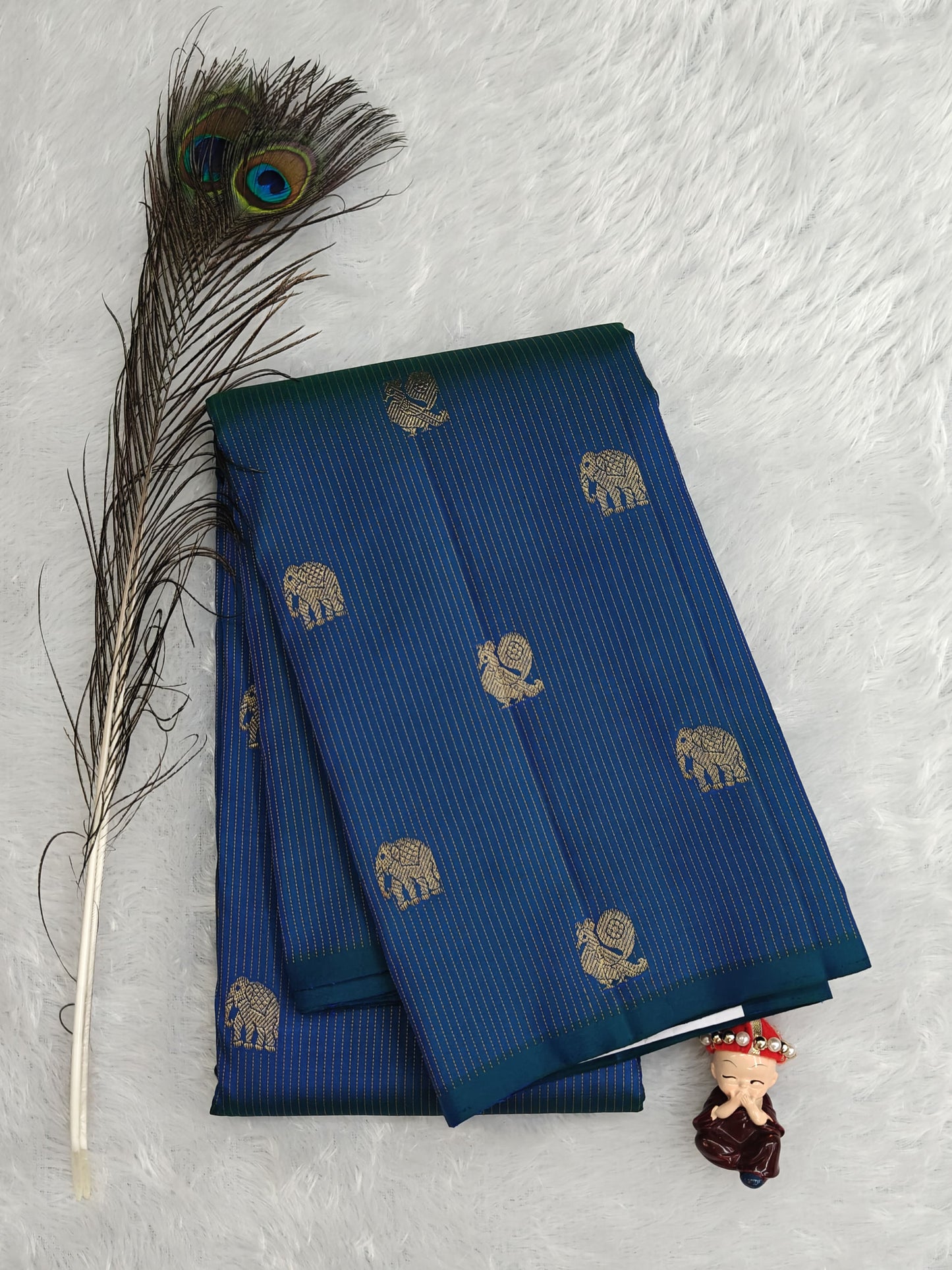 Peacock Blue Pure Silk Saree