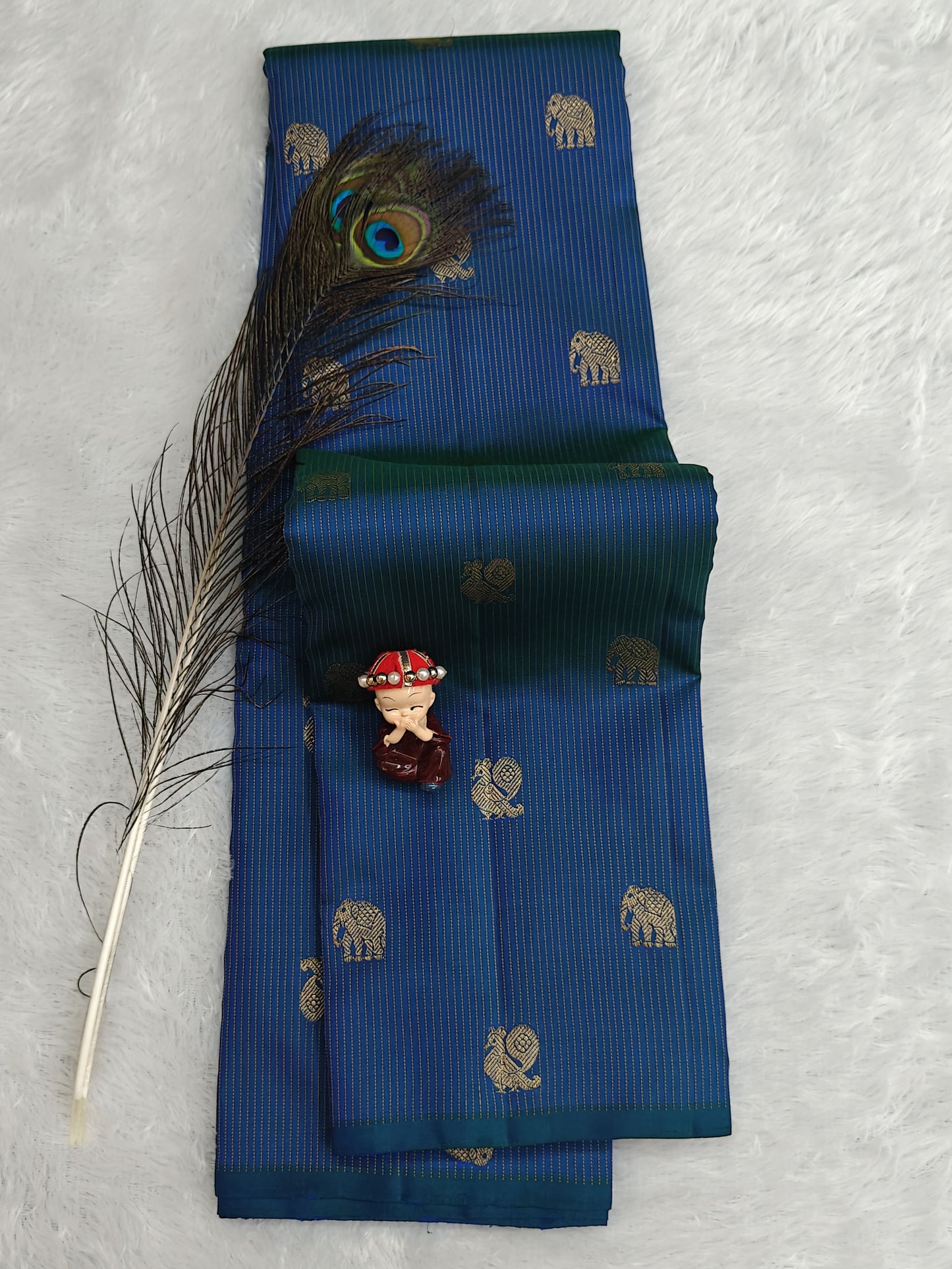Peacock Blue Pure Silk Saree
