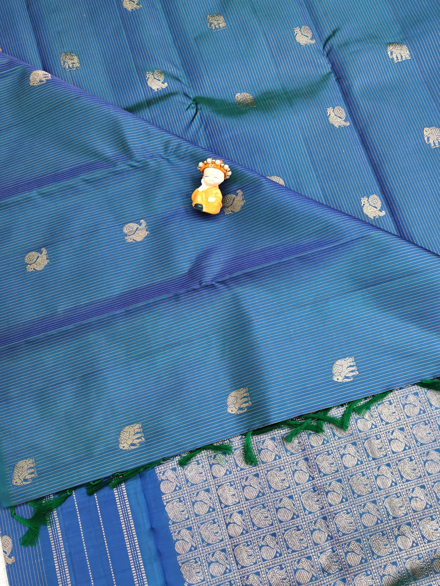 Peacock Blue Pure Silk Saree