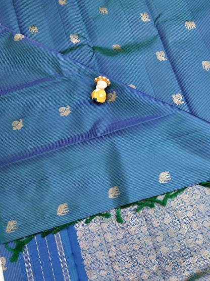 Peacock Blue Pure Silk Saree