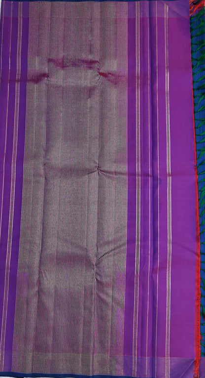 Peacock Blue Pure Silk Saree with Purple Border