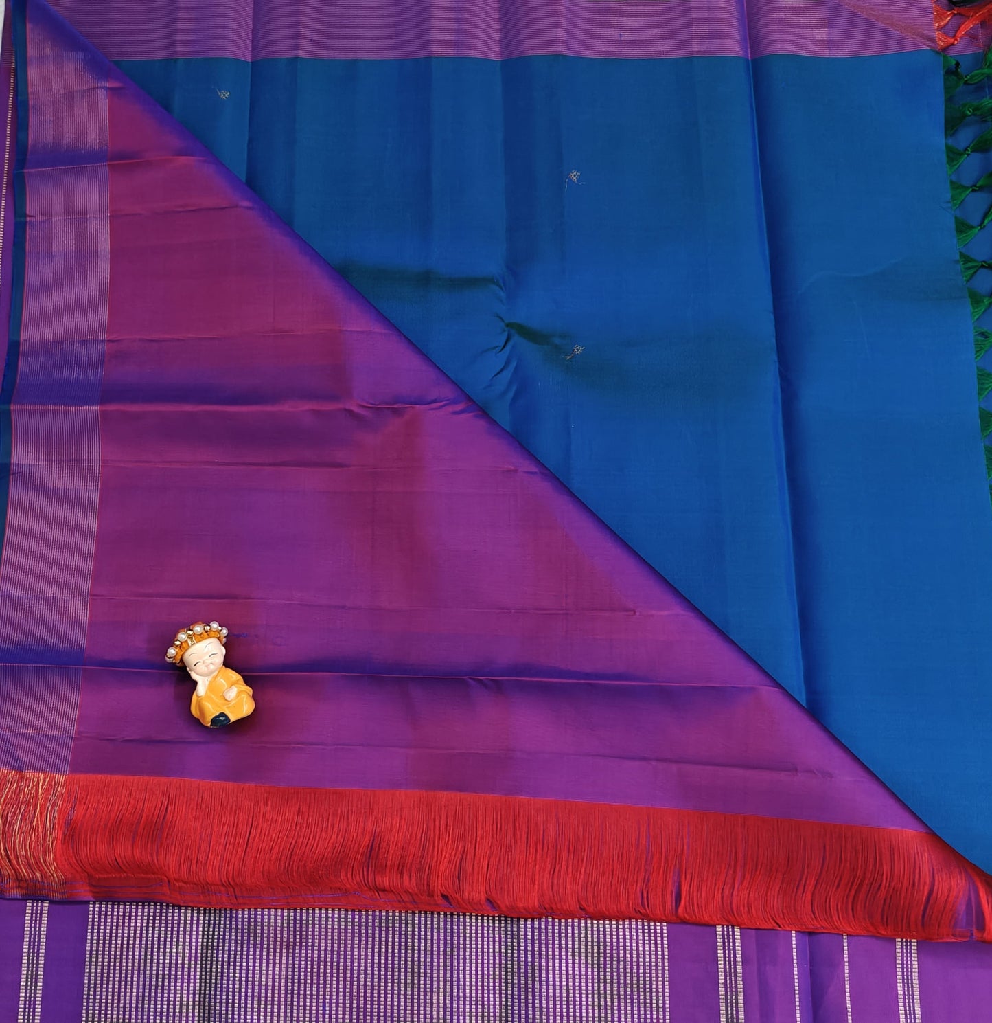 Peacock Blue Pure Silk Saree with Purple Border