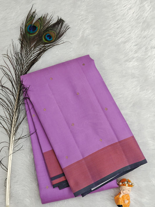 Purple Pure Silk Saree with Red Zari Border