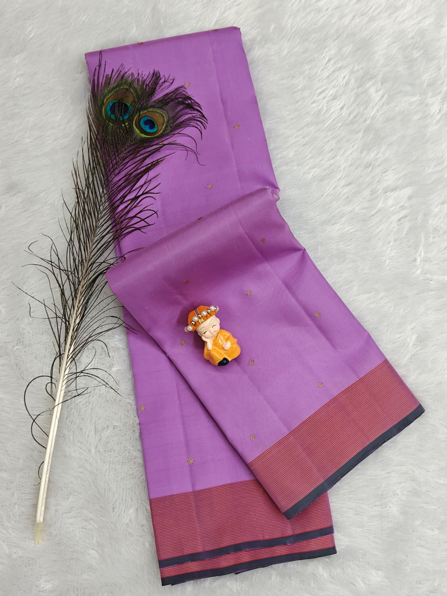 Purple Pure Silk Saree with Red Zari Border