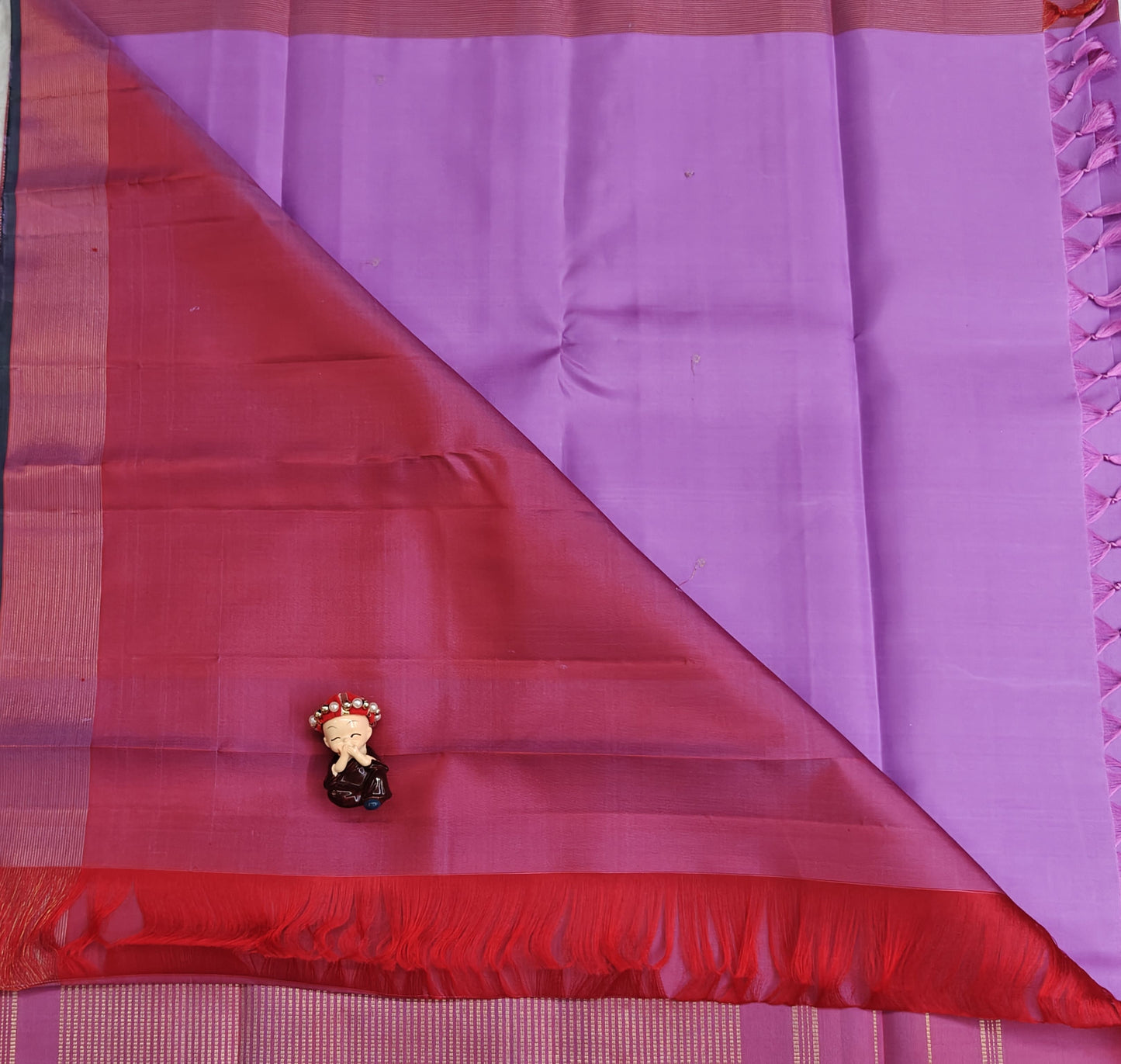 Purple Pure Silk Saree with Red Zari Border
