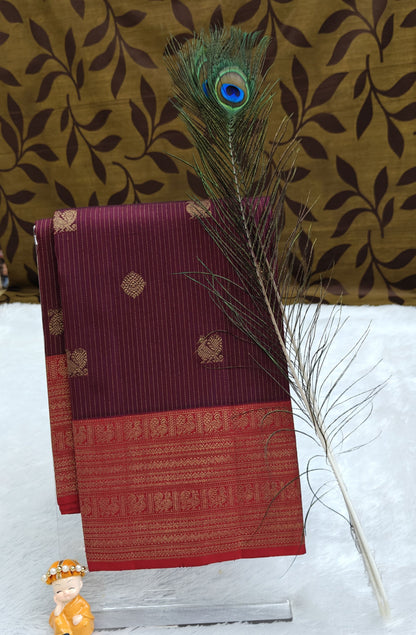 Wine Pure Silk Saree with Red Border