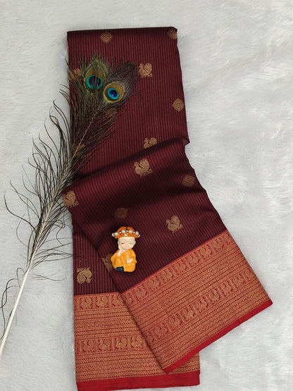 Wine Pure Silk Saree with Red Border