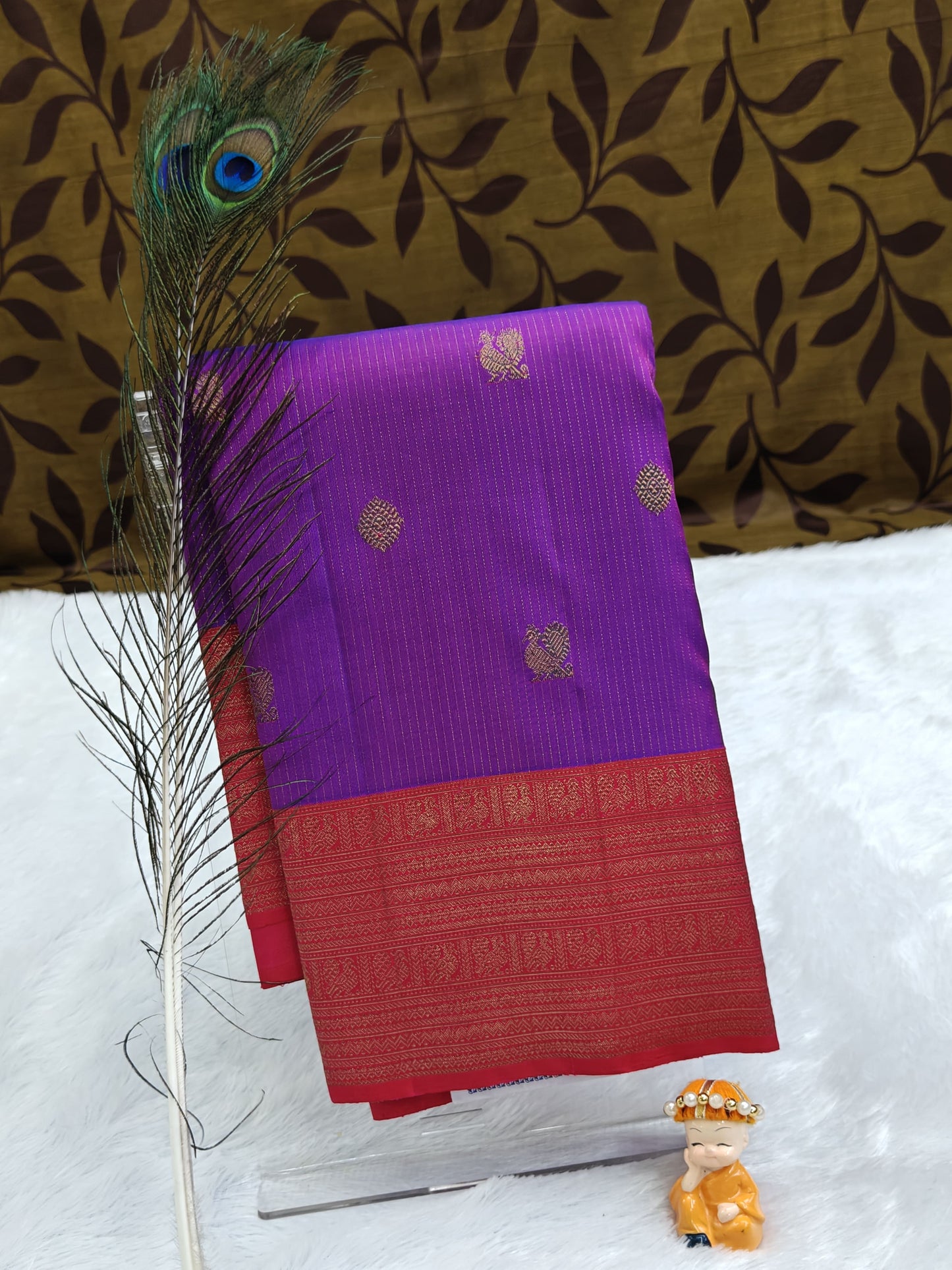 Purple Pure Silk Saree with Red Border