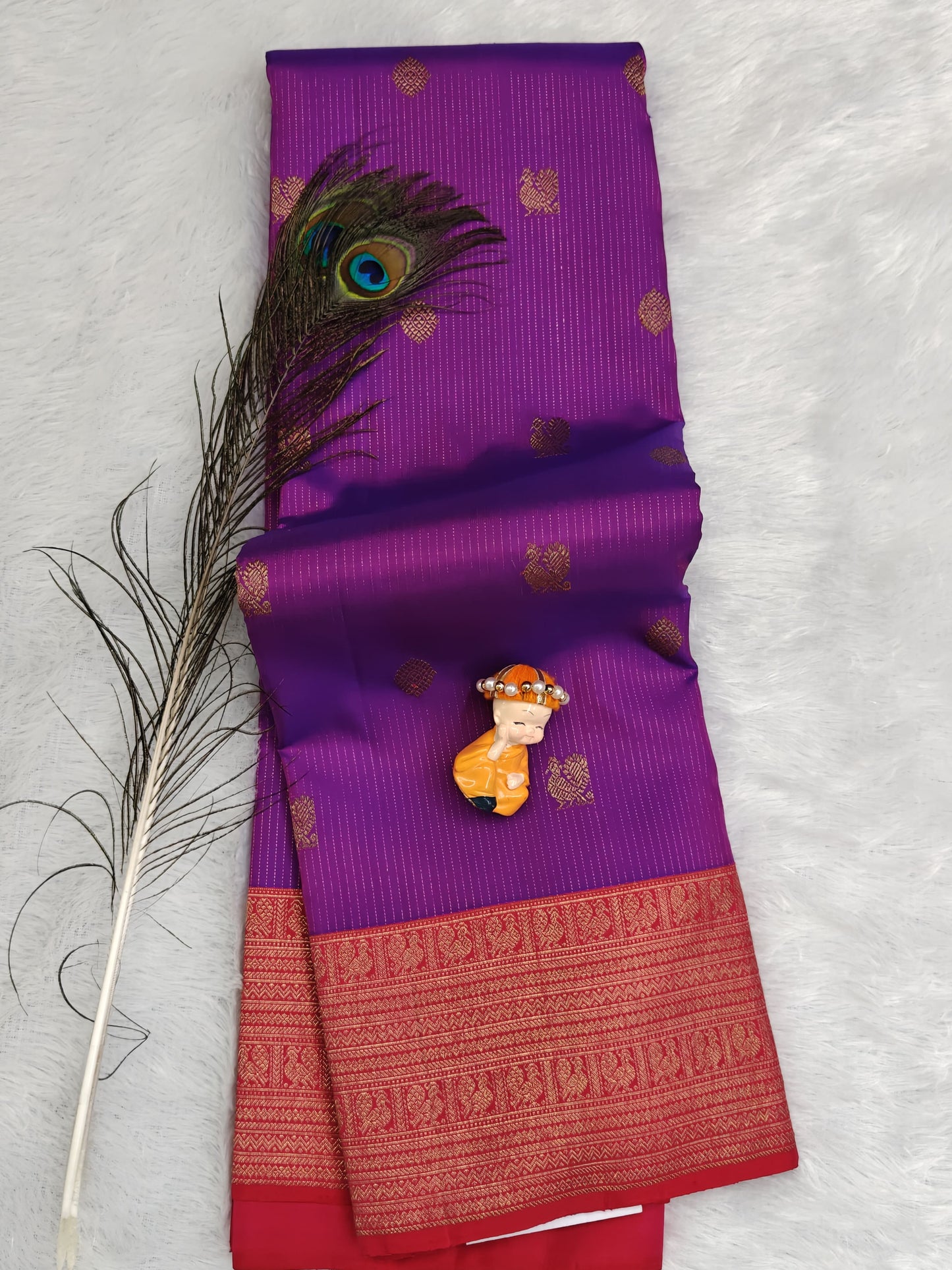 Purple Pure Silk Saree with Red Border
