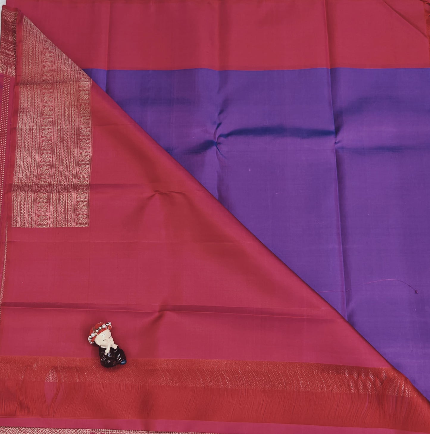 Purple Pure Silk Saree with Red Border