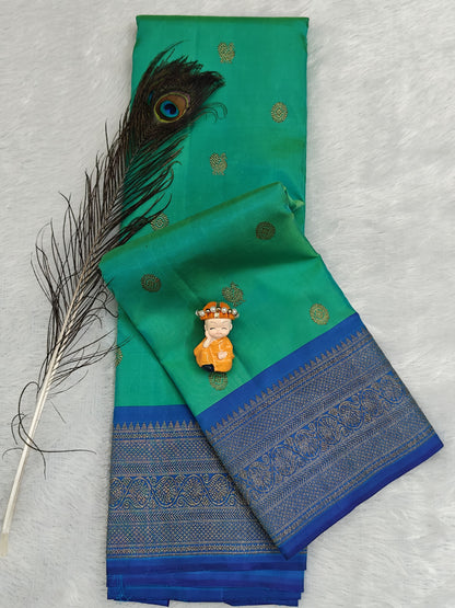 Sea Green Pure Silk Saree with Royal Blue Border