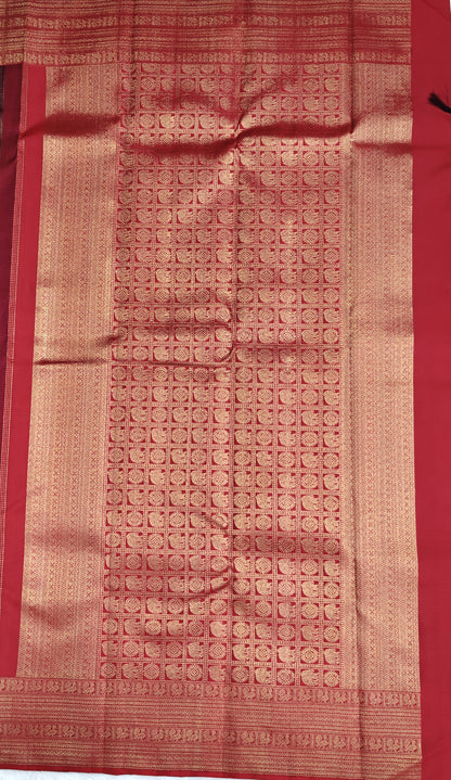 Wine Pure Silk Saree with Red Border