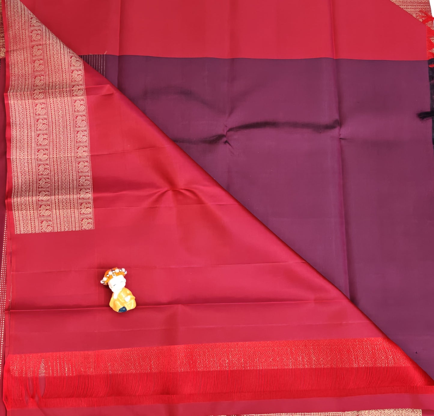 Wine Pure Silk Saree with Red Border
