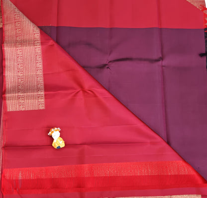 Wine Pure Silk Saree with Red Border