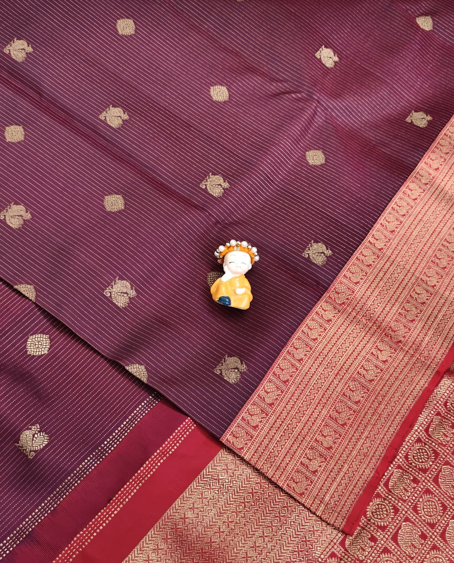 Wine Pure Silk Saree with Red Border