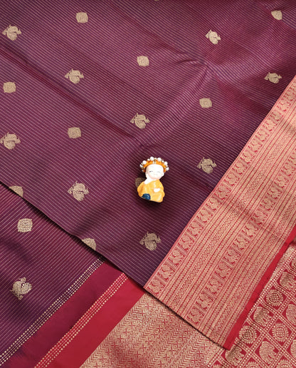 Wine Pure Silk Saree with Red Border