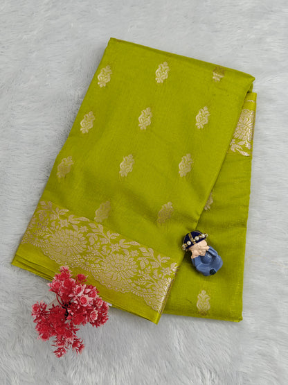 Green Satin Semi Silk Saree