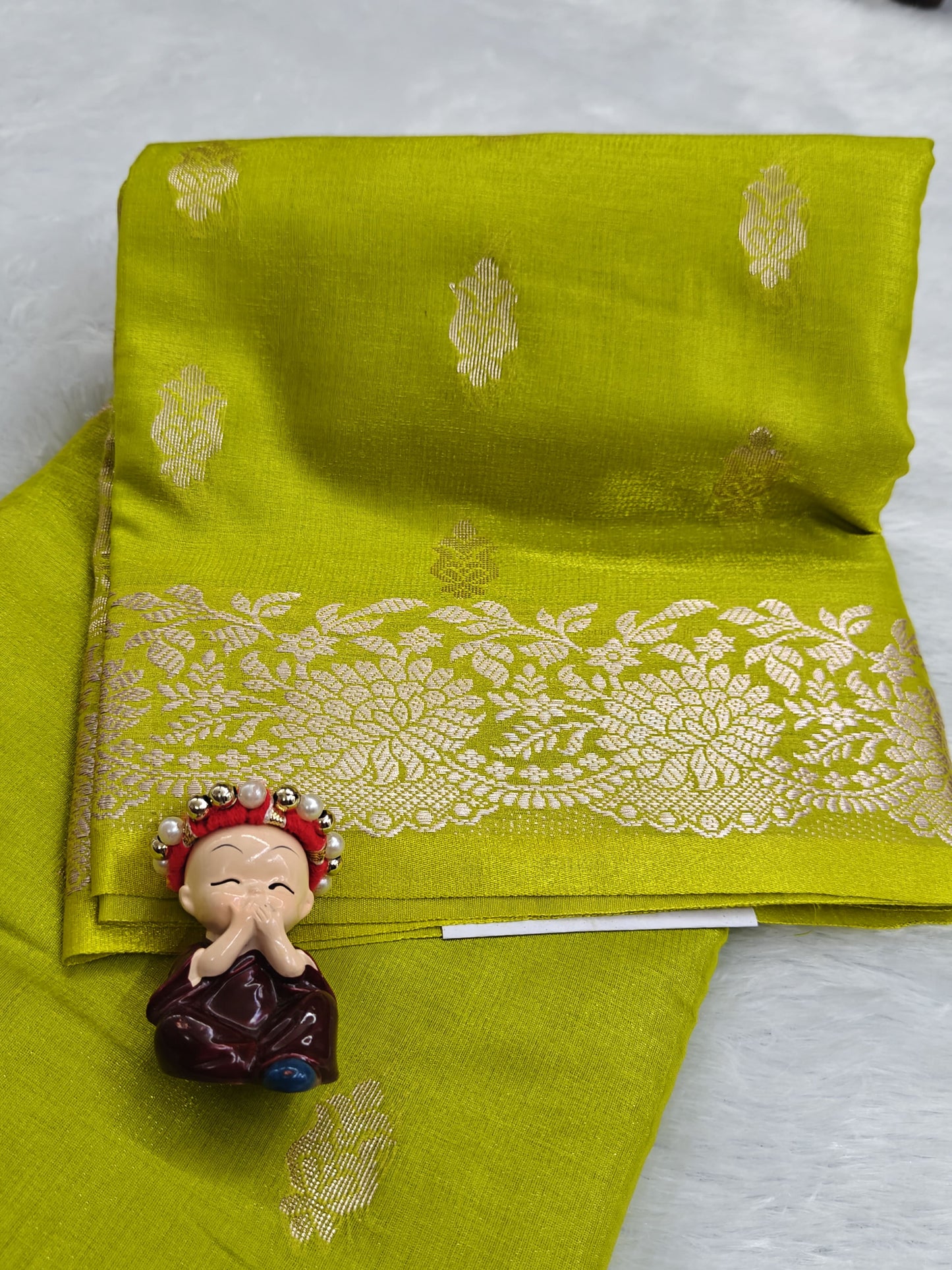 Green Satin Semi Silk Saree