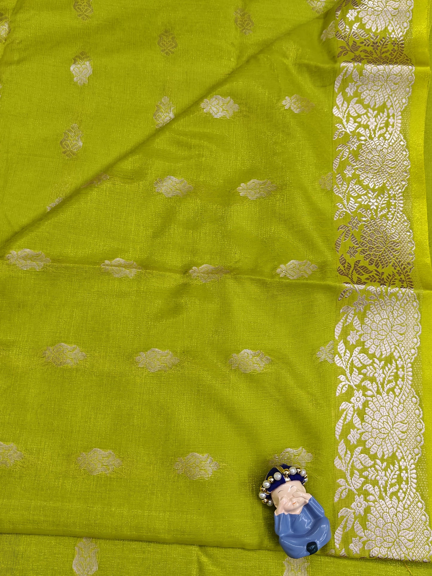 Green Satin Semi Silk Saree