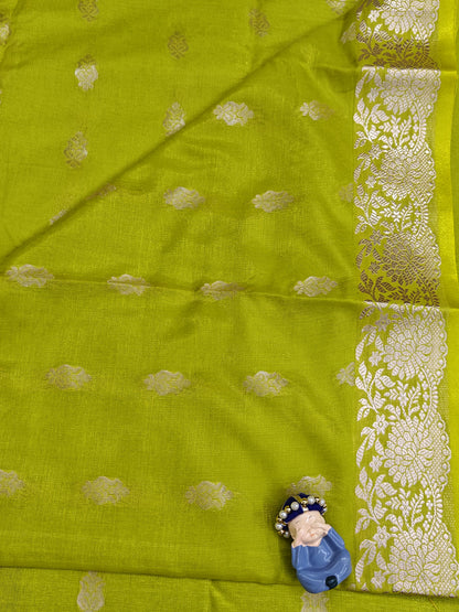 Green Satin Semi Silk Saree