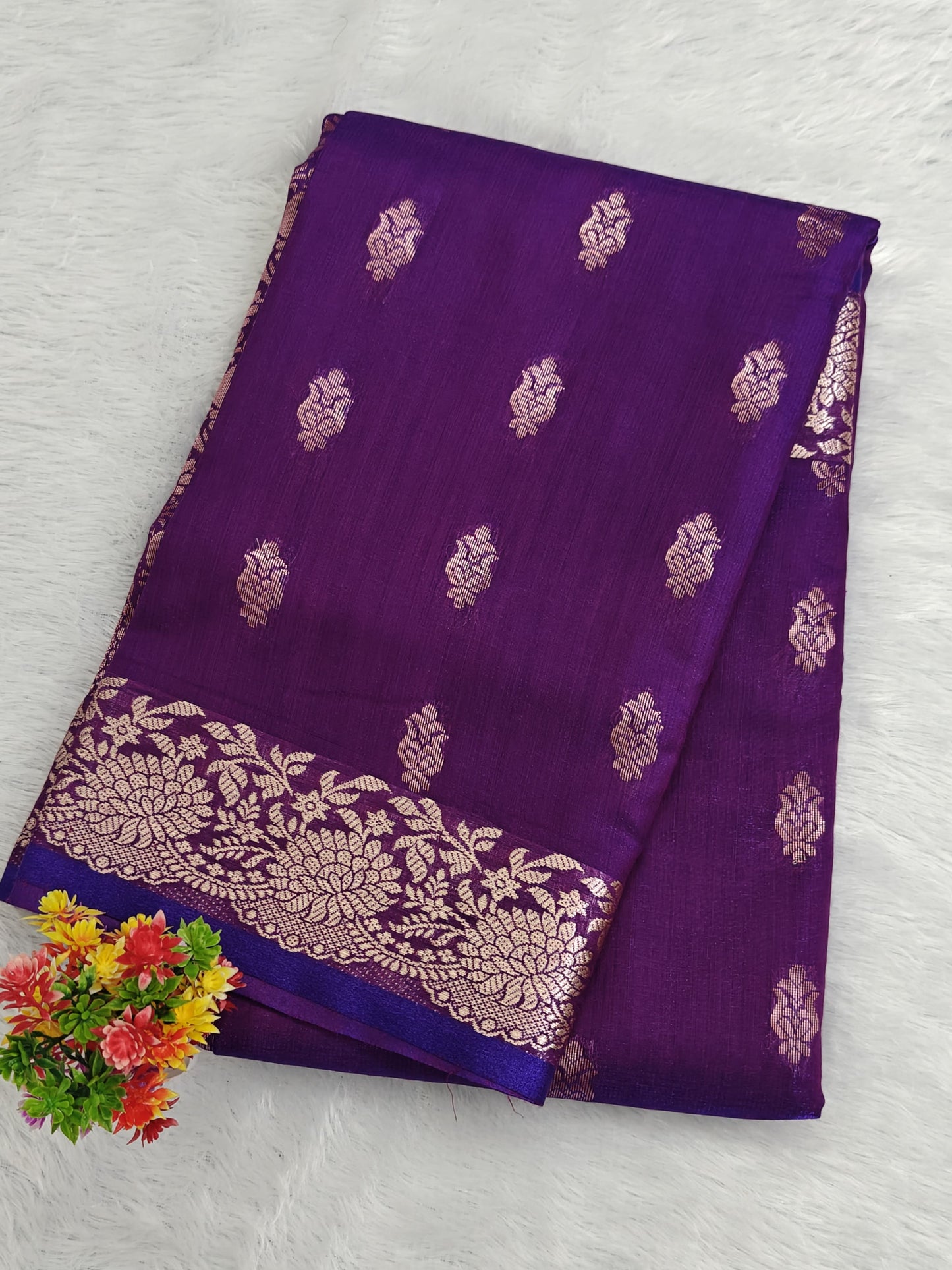 Purple Satin Semi Silk Saree