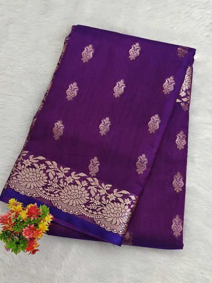 Purple Satin Semi Silk Saree
