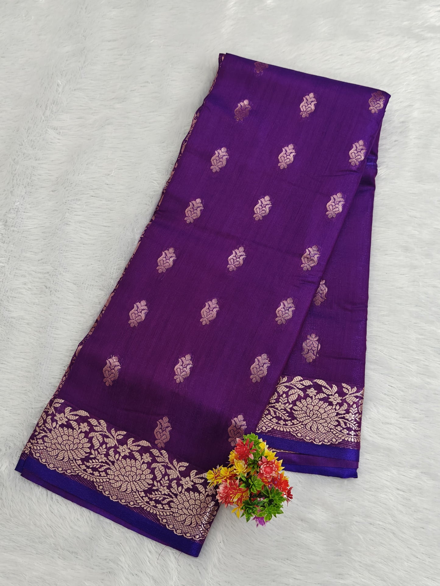 Purple Satin Semi Silk Saree