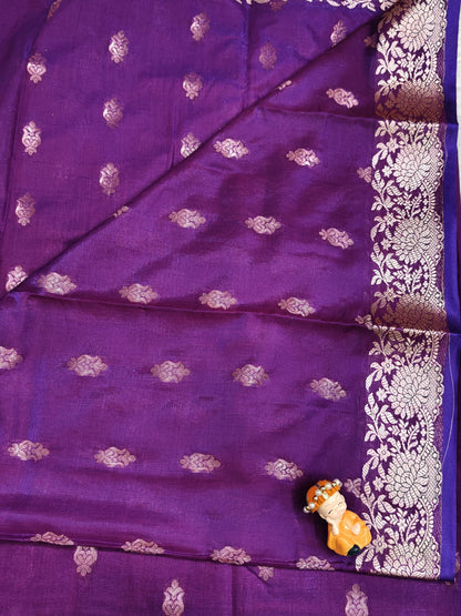 Purple Satin Semi Silk Saree