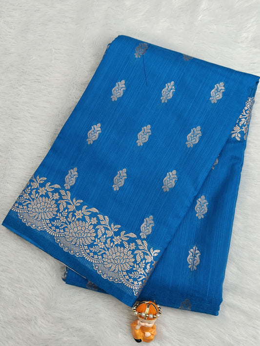 Sky Blue Satin Semi Silk Saree