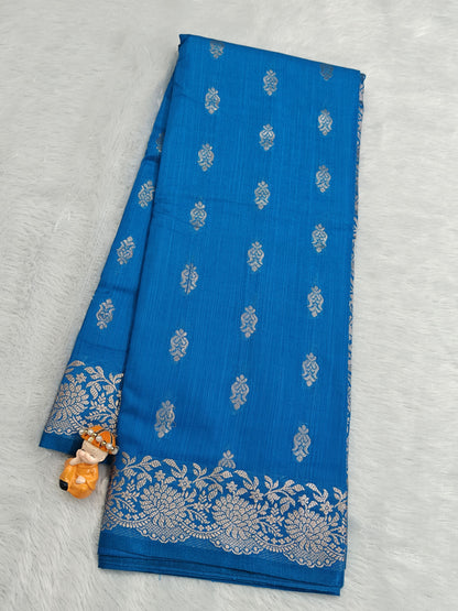 Sky Blue Satin Semi Silk Saree