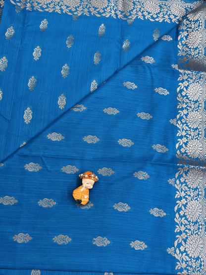 Sky Blue Satin Semi Silk Saree