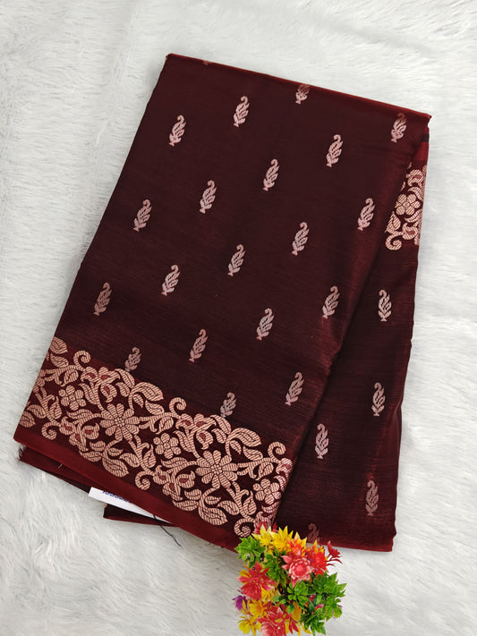 Maroon Satin Semi Silk Saree