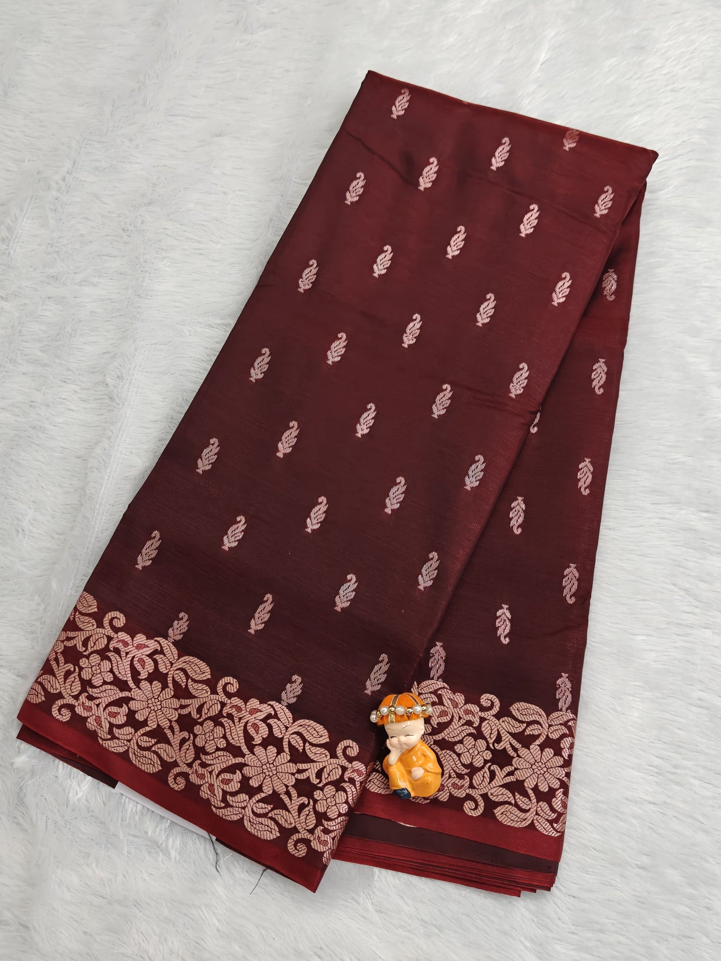 Maroon Satin Semi Silk Saree