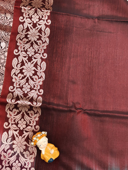Maroon Satin Semi Silk Saree