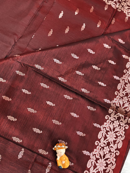 Maroon Satin Semi Silk Saree