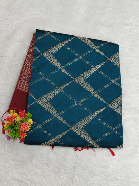 Peacock Blue Semi Soft Silk Saree
