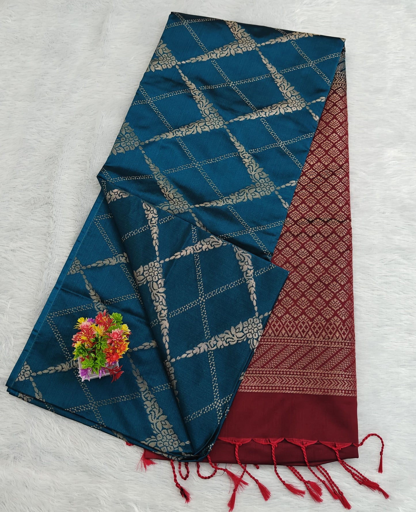 Peacock Blue Semi Soft Silk Saree