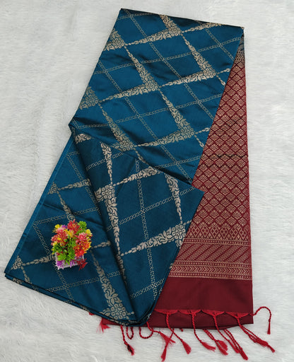 Peacock Blue Semi Soft Silk Saree