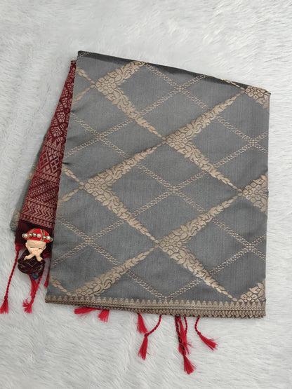 Grey Semi Soft Silk Saree