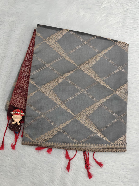 Grey Semi Soft Silk Saree