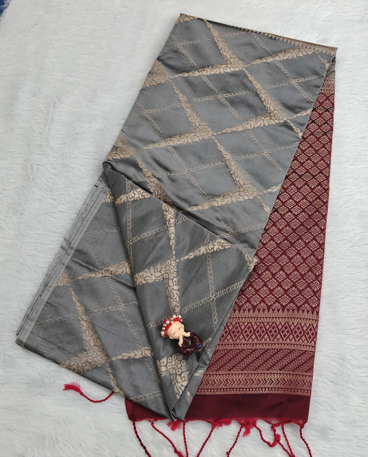 Grey Semi Soft Silk Saree