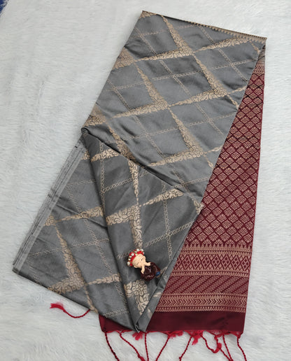 Grey Semi Soft Silk Saree