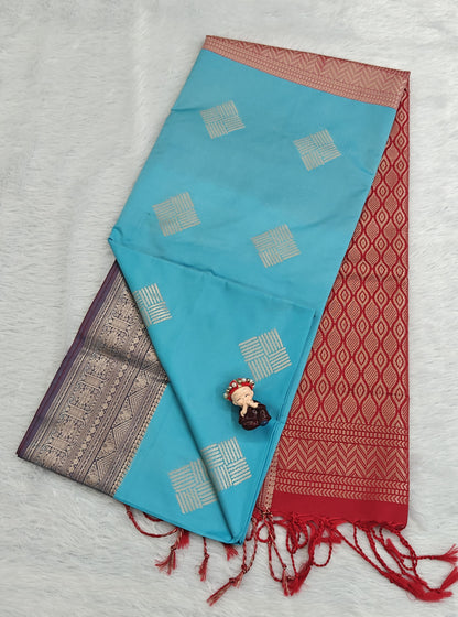Sky Blue Semi Soft Silk Saree