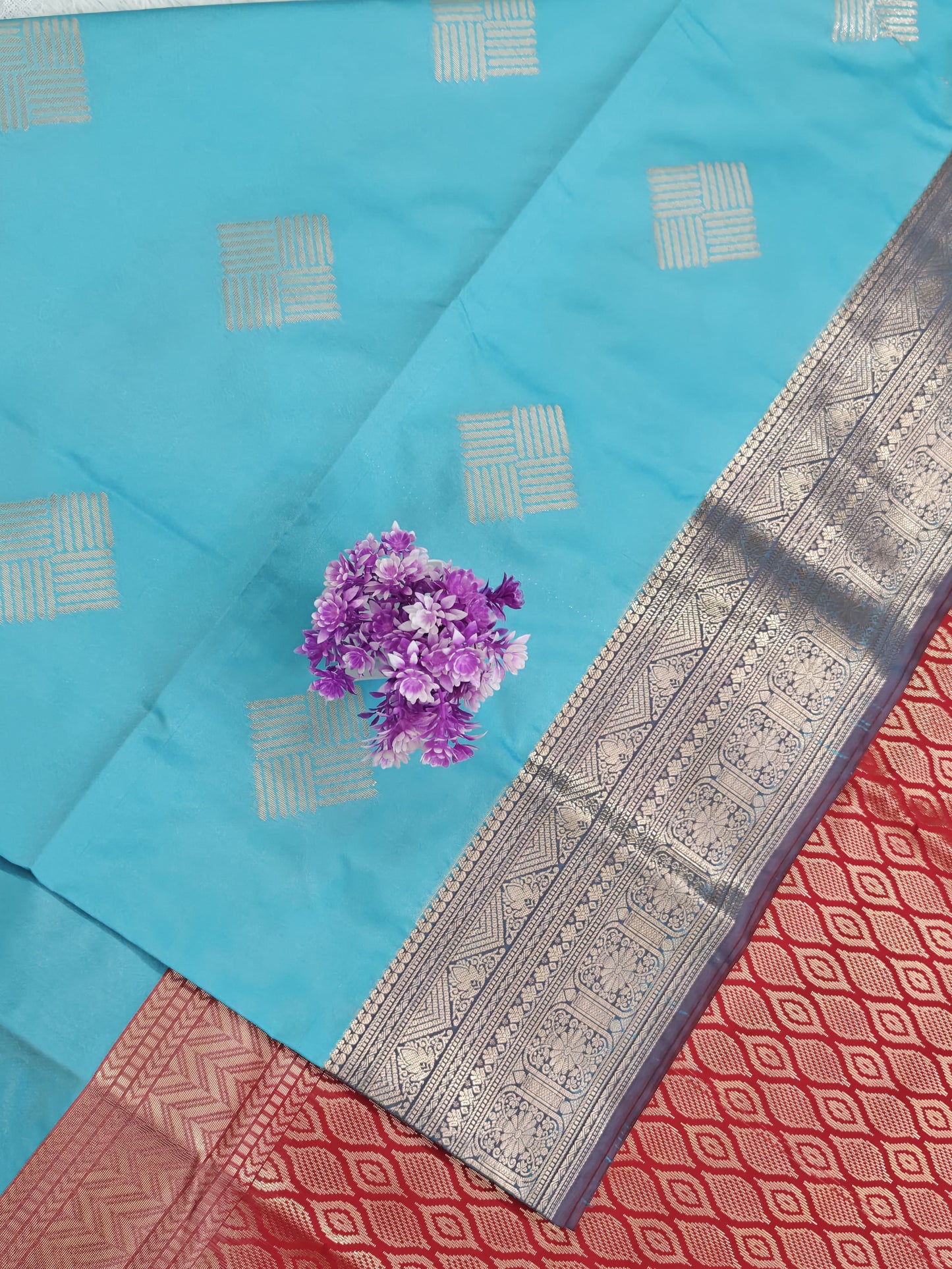 Sky Blue Semi Soft Silk Saree