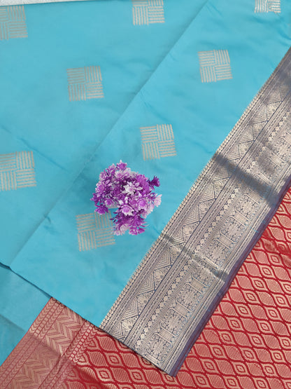 Sky Blue Semi Soft Silk Saree