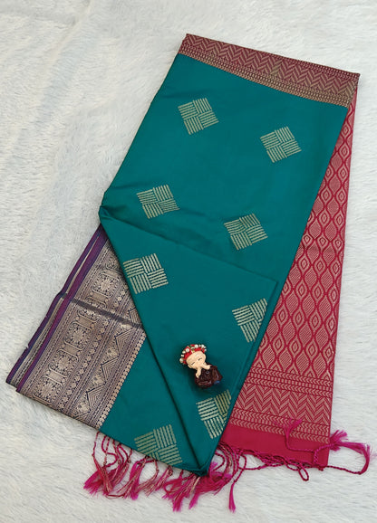 Embroidered Green Semi Soft Silk Saree