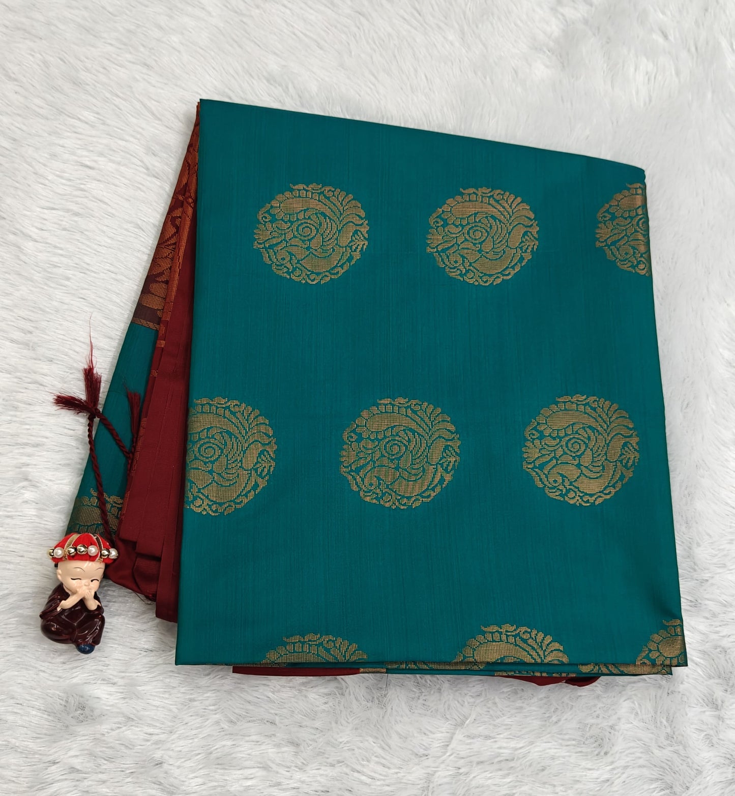 Peacock Blue Semi Soft Silk Saree