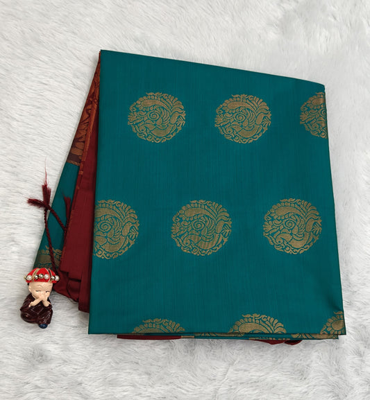 Peacock Blue Semi Soft Silk Saree